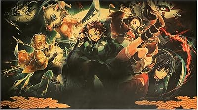Affiche demon slayer, agatsuma zenitsu tanjiro nezuko inosuke, papier kraft classique, 70 x