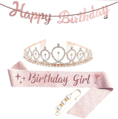 4 pièces filles or rose paillettes strass anniversaire ceinture couronne ensemble