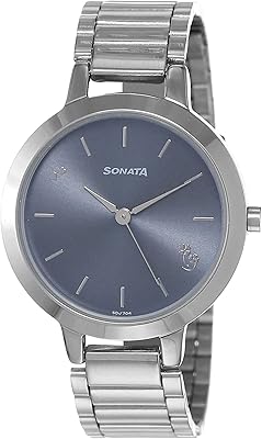 Montre analogique sonata play pour femme, cadran bleu -nn8141sm07/np8141sm07, argent, argent, bracelet