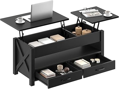 Table basse à pied originale de 47,2 pouces avec 2 tiroirs de rangement