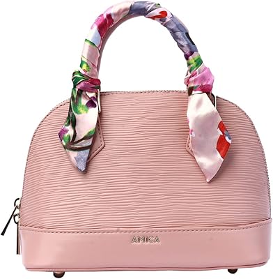 Petit sac bandoulière en cuir en forme de dôme carla pour femme, rose avec écharpe torsadée, rose chair, contemporain. Révolutionnez votre façon d'acheter avec Diaytar