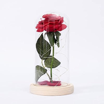Guirlande lumineuse led sur une fleur en verre et bois, une fleur éternelle