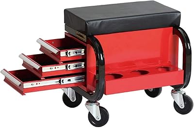 Tabouret d'atelier mobile avec roulettes et 3 tiroirs de rangement, capacité de charge