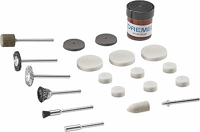 Un ensemble d'accessoires et d'outils rotatifs de nettoyage et de polissage dremel, comprenant
