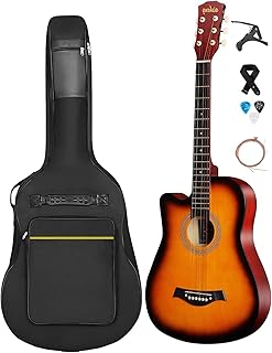 Ensemble de guitare acoustique migaria, guitare sunburst, housse, capodastre, médiators et cordes