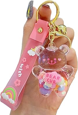 Mignon quicksand flottant ours liquide kawaii porte-clés breloque sac bracelet pour femmes