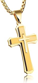 Collier croix classique pour hommes garçon argent noir or acier inoxydable croix crucifix