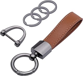 Porte-clés de voiture en cuir véritable porte-clés universel pour homme rotatif