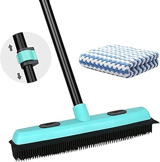 Brosse de sol en caoutchouc pour poils d'animaux, avec raclette, poignée réglable