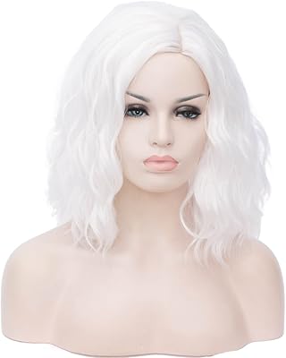 Perruque courte bouclée sing lin blanche ombrée pour femme de fête