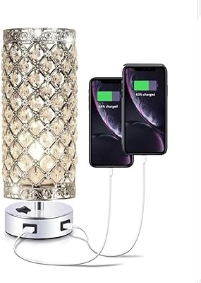 Lampe de table en cristal argenté lampe de chevet avec 2 ports