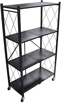 Étagère de rangement pliable à 4 niveaux avec roue, étagère de rangement robuste