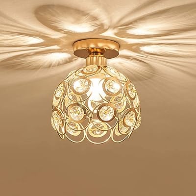 Plafonnier semi-encastré yukia, lampe de lustre en cristal en métal doré antique, plafonnier