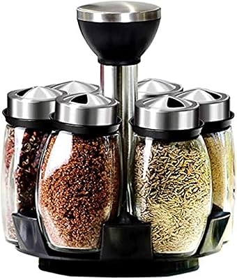 Ensemble de récipients à épices, poivre et sel en verre avec base rotative