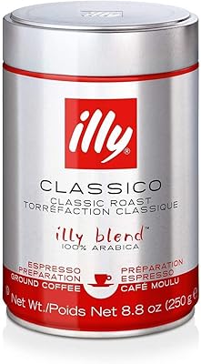 Café expresso moulu illy classico, torréfaction moyenne, mélange de café 100 % arabica