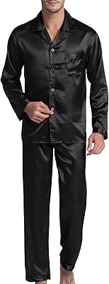 Ensemble pyjama long en satin pour homme avec fermeture à boutons - vêtements