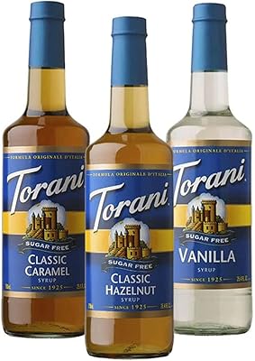 Sirop torani - vanille sans sucre, caramel classique sans sucre, noisette classique