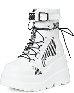 Bottes holographiques pour femmes, semelle épaisse à lacets, bottines gothiques à boucle empilée