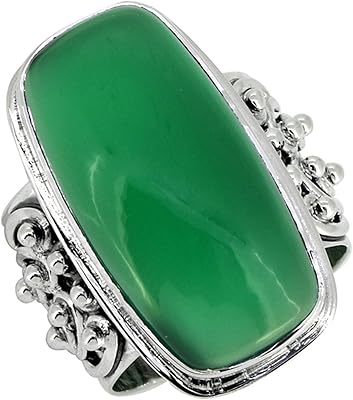 Bague de créateur en argent sterling 925 massif avec onyx vert