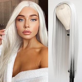 Qd-tizer perruque de cheveux blancs platine cheveux longs raides perruques blondes platine perruques