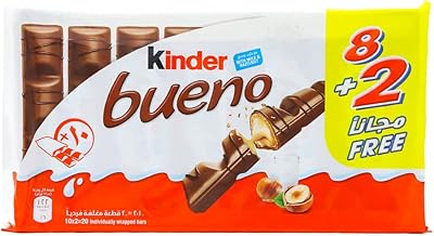 Kinder bueno chocolat au lait noisette, 430 g paquet de 8 + 2