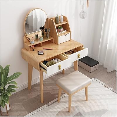 Commode de chambre à coucher, ensemble de table avec miroir rond, 2 grands