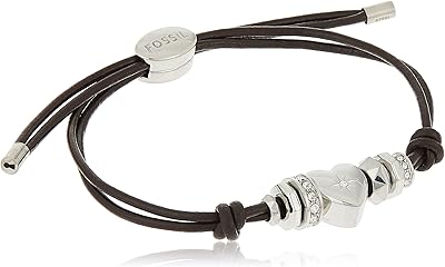 Bracelet en cuir double tressé pour hommes fossil avec cristaux, fermeture à glissière