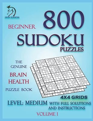 800 grilles de sudoku pour débutants, grilles 4x4, niveau moyen avec instructions