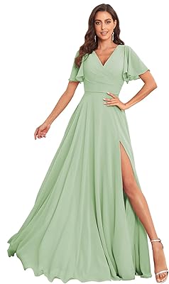 Robes de demoiselle d'honneur pour femmes, col en v, manches pour mariage, robe