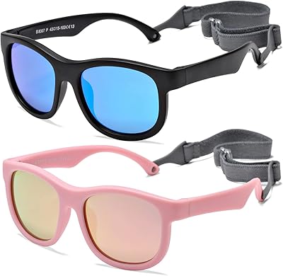 Lunettes de soleil polarisées flexibles pour bébé avec sangle réglable pour nouveau-nés