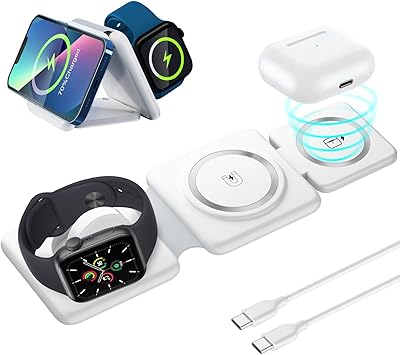 Chargeur sans fil 3 en 1, support de charge magnétique pliable en plastique