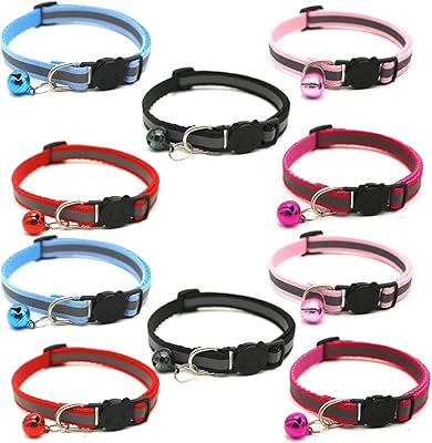 Collier réfléchissant pour chat, 10 pièces, collier pour chat avec cloche, collier