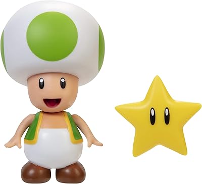 Figurine nintendo green toad, 4"/10 cm, articulée avec accessoire étoile, parfaite