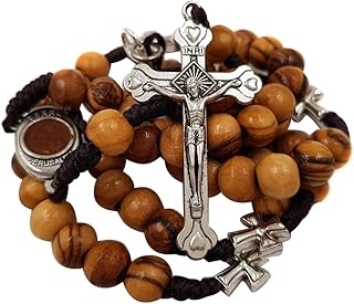 Chapelet catholique en bois d'olivier talisman 4u avec pièce maîtresse de sol sacré