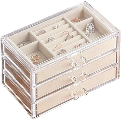 Boîte à bijoux pour femmes avec 3 tiroirs, organisateur de bijoux en velours