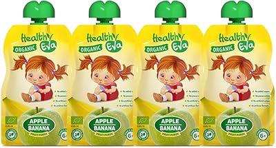 Aliment biologique pour bébé aux pommes et bananes healthy eva, 90 g, paquet