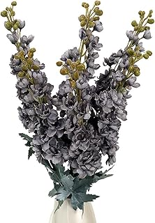 Lot de 6 branches de fausses fleurs delphinium en soie artificielle