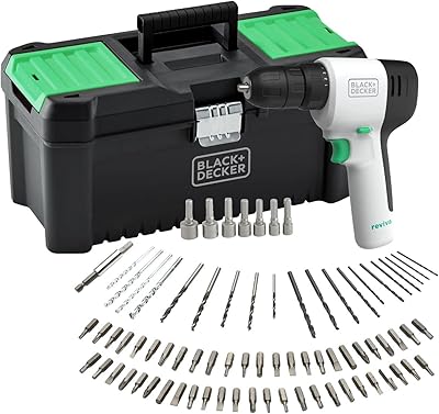Kit de perceuse reviva black+decker 12 v accessoires 80 pièces boîte