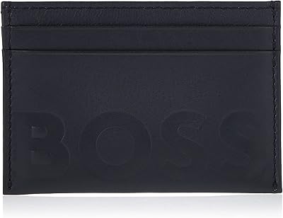 Porte-cartes en cuir grainé avec logo embossé boss pour hommes