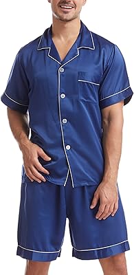 Ensembles de pyjama en soie chrongless pour hommes, vêtements de nuit boutonnés à