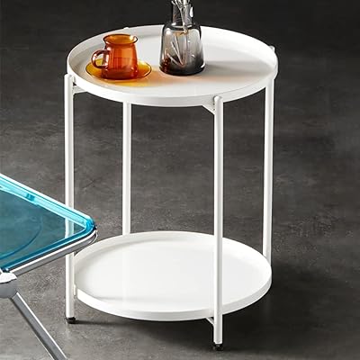 Table basse ronde double couche table d'appoint de canapé petite en métal étanche