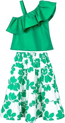 Ensemble chemisier et jupe en popeline florale blanche et verte ecco pour fille