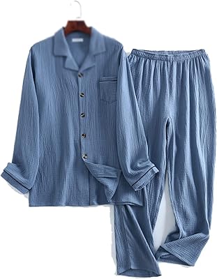 Pijama automne pyjama homme pantalon à manches longues crêpe de coton