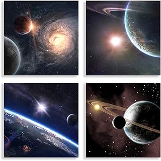 Ensemble de toiles de paysage satellite, impression d'étoiles de l'espace, décoration murale créative