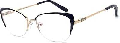 Lunettes œil de chat à demi-cerclées en métal sans ordonnance pour femmes