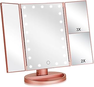 Miroir de maquillage éclairé à trois volets avec grossissement 3x-2x-1x 21 lumières led