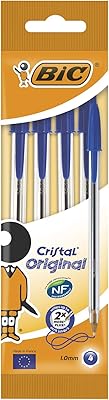 Stylo à bille bik crystal original (10 mm) bleu boîte de 4