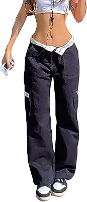 Jean taille basse pour femme, pantalon ample classique esthétique à jambes larges, pantalon