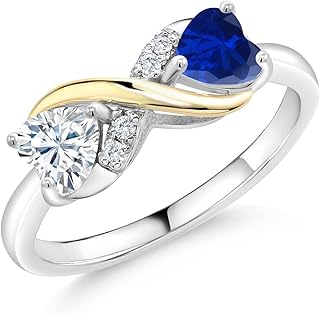 Argent sterling 925 et or jaune 10 carats saphir créé bleu