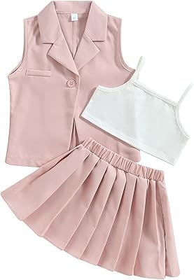 Ensemble de vêtements d'été unis sans manches pour petite fille, composé de 3